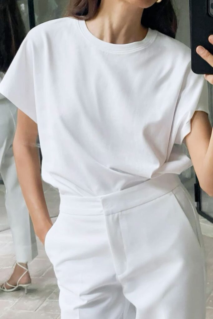 white t shirt with high pants