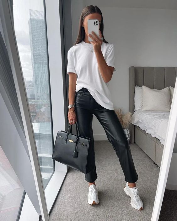 white t shirt and leather