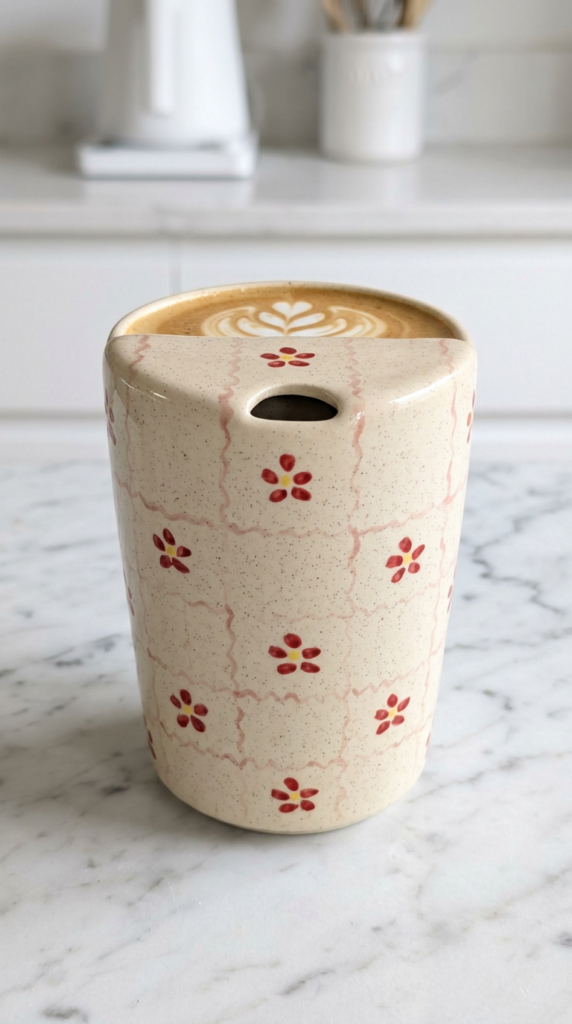 Aesthetic latte flower mug for slow living lifestyle
