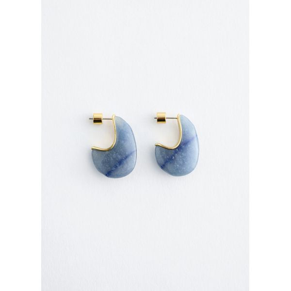 Aventurine Quartz Half-Hoop Earrings - Gold/light Blue